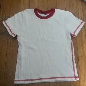 Brandy, Melville, white, and red shirt